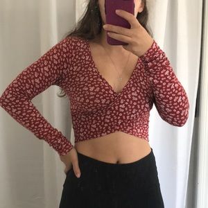 Red v neck crop party shirt